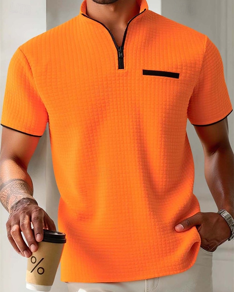 Per uomo Polo Polo con zip a un quarto Abbigliamento quotidiano Data Zip a un quarto Manica Corta Moda Essenziale Semplice Jacquard Cerniera Estate Vestibilità regolare Nero Bianco Blu marino del 2026 a $21.99 –P1