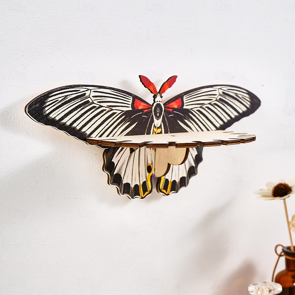 2025年 1個のクリエイティブでシンプルな壁掛けストライプの蝶型ディスプレイスタンド、釘なし、カラフルなクリエイティブな蝶型の壁飾り吊り下げピース組み立て木製手工芸品吊り下げ装飾  コレクション – $9.49 –P5