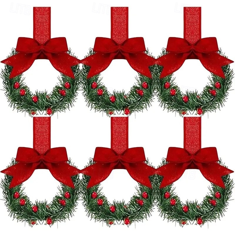 4/6 db-os mini karácsonyi koszorúk piros masnikkal és gyümölcsös díszítésekkel, ünnepi kirakat, szekrény &lakberendezés, tökéletes partikra, szezonális dekoráció 2025 - $22.99 –P2