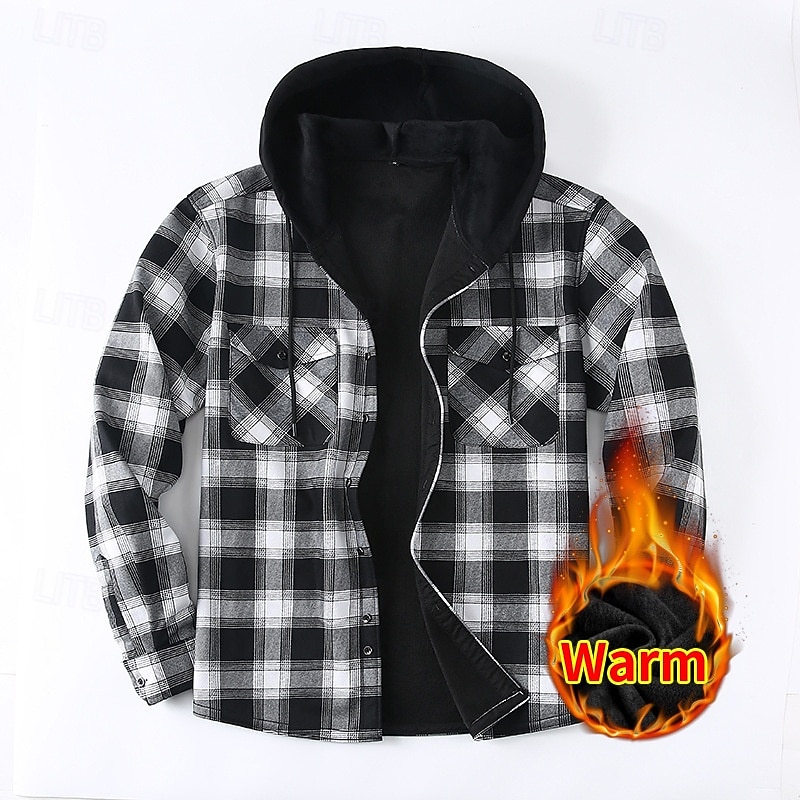 Per uomo Giacca-camicia Giacca camicia Giacca invernale Plaid Vacanza Abbigliamento quotidiano Bianco Rosso Blu Arancione Manica Lunga Con Cappuccio Autunno Inverno Abbigliamento Tasca Frontale del 2026 a $37.99 –P1