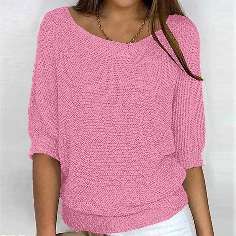 Dames Trui Stoppen Streetwear Casual Effen Kleur Strakke ronde hals Gebreid 3/4 mouw Normale tops breien Dagelijks Feestdagen Uitgaan Geel Blozend Roze Zomer Lente 2025 - $29.99 –P1