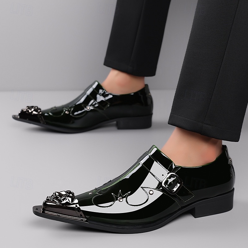 Rode herenschoenen van imitatieleer met monniksband en krokodillenprint – elegant schoeisel voor kerst en feestdagen 2026 - $94.99 –P10