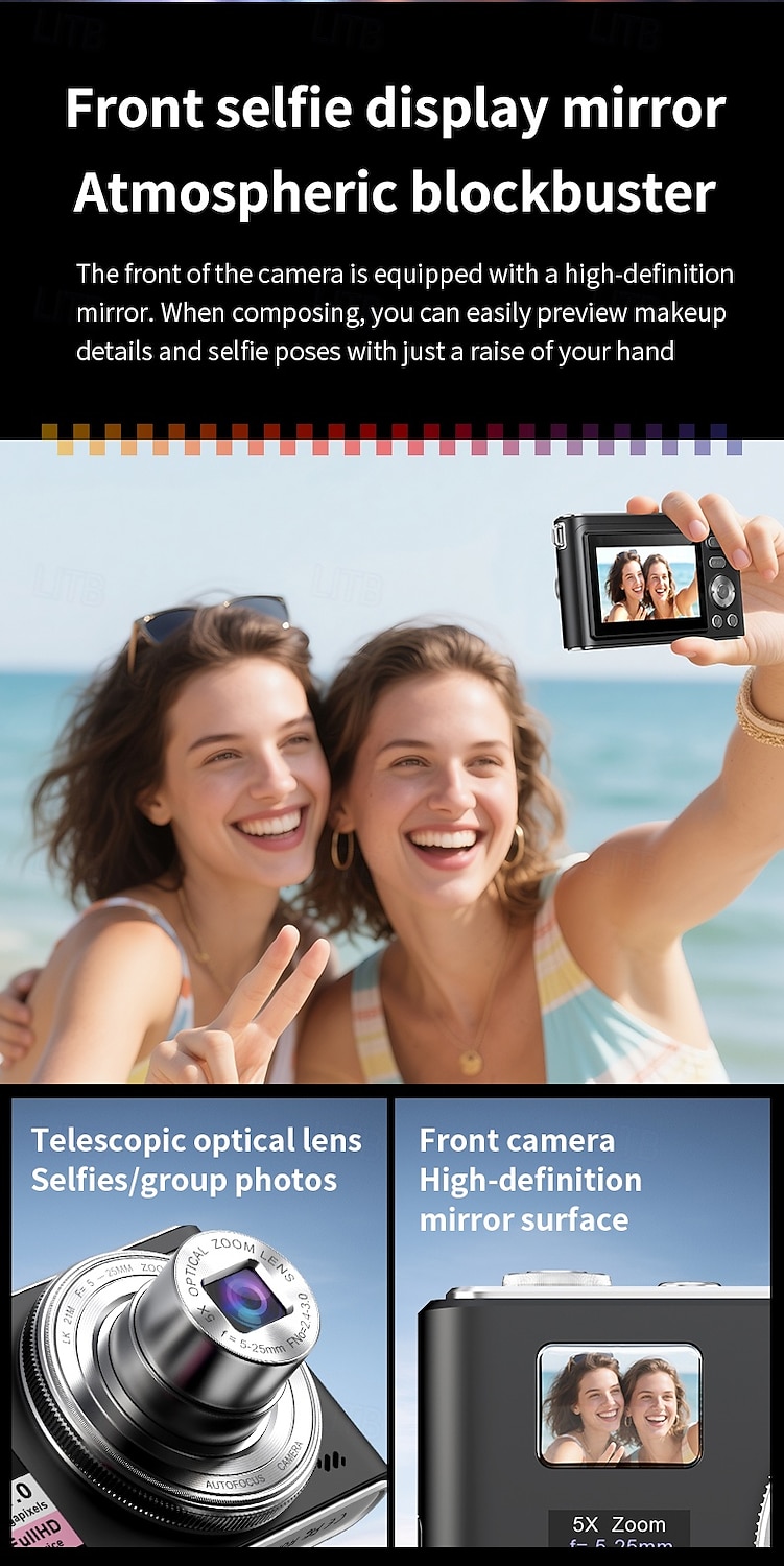 Uusi 4k fhd -digikamera 64 gigatavun muistikortilla vuodelta 2025, kompakti, pieni ja edullinen ladattava valokuvauskamera, 64 megapikselin automaattitarkennuskamera, erittäin sopiva aloitteleville 2026 - $117.99 –P7