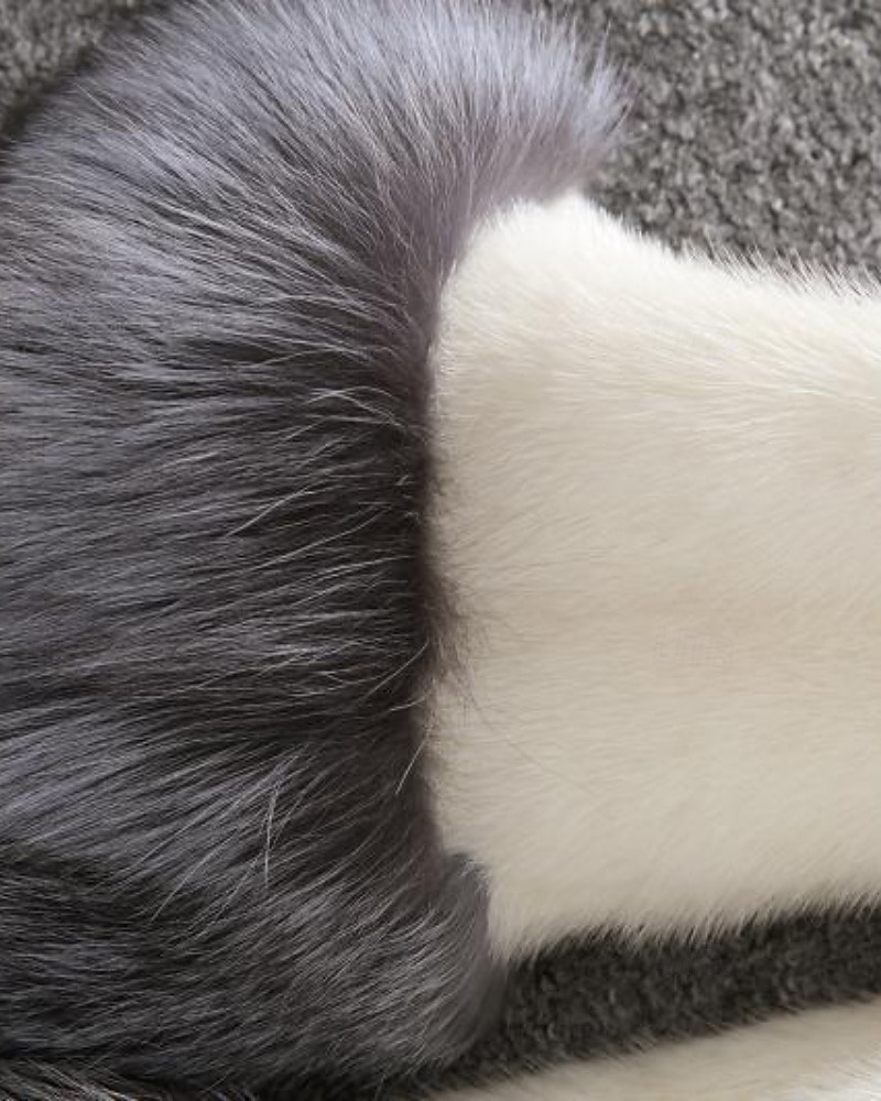 Dame Fuskepels Hold Varm Bekvem Lapper Lomme Knapper Pelskrage Mote Fargeblokk utendørs Feriereise Ferie Ut på byen Lang Med hette Normal Langermet Yttertøy Svart Hvit Høst Vinter 2026 - BHD 23.46 –P5