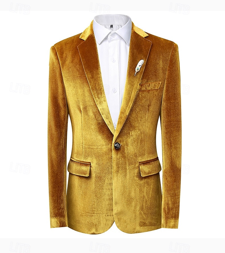 Hommes Manteau d'Hiver Blazers en velours Formel Tenue de soirée Événement / Fête Classique Automne & Hiver Velours Couleur Unie Droit 1 bouton veste Rouge 1 Jaune Bleu Roi Vert foncé de 2025 ? $74.99 –P4