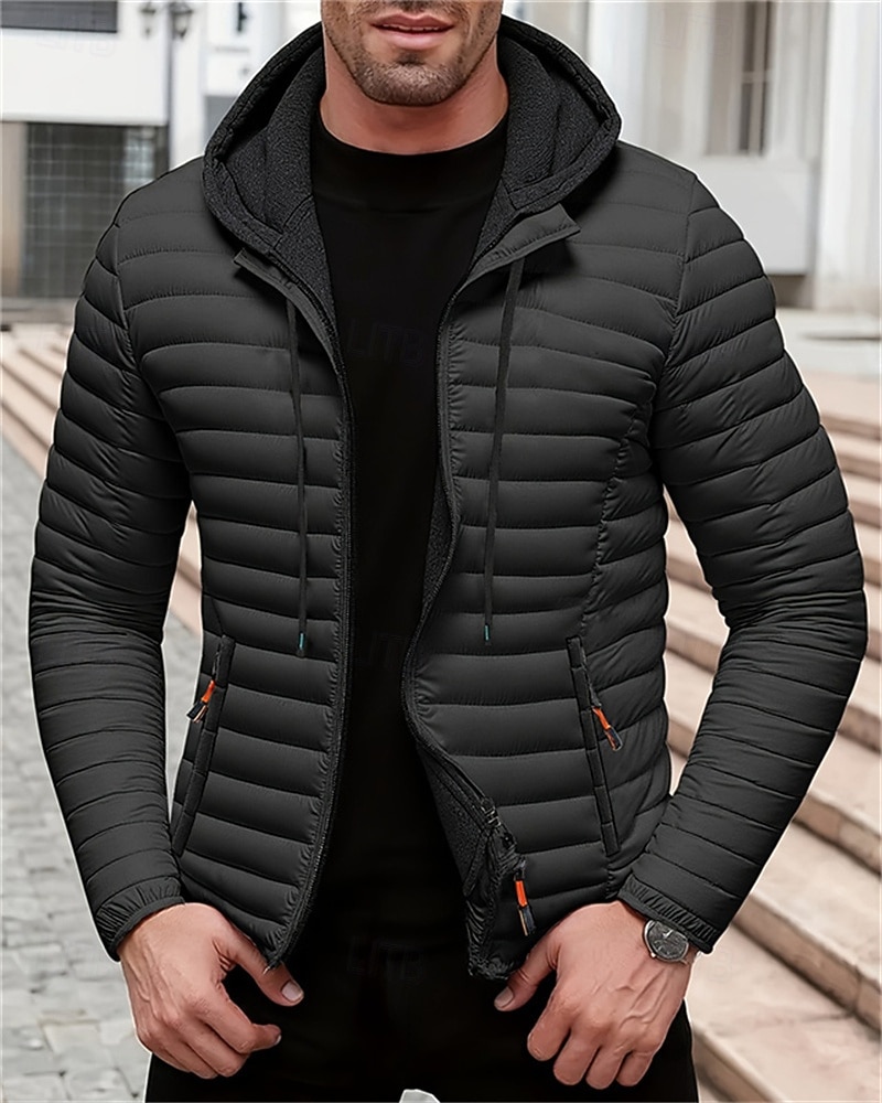 Homens Casaco de inverno Casaco puffer Jaqueta acolchoada Bolsos Poliéster Férias Roupa Diária Encontro Padrão Moda Casual Confortável Térmico / Quente Outono Inverno Cor Sólida / Simples Preto de 2026 por $58.99 –P8
