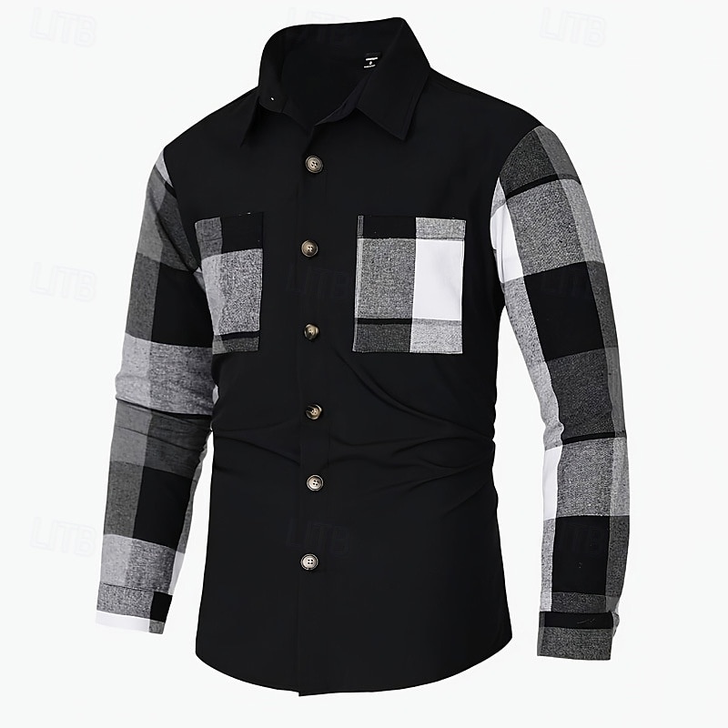 Bărbați Shacket Jachetă cămașă Jachete Iarnă Plisat Vacanță Purtare Zilnică Negru Albastru celest Manșon Lung Rever Toamnă Iarnă Îmbrăcăminte Buzunar frontal 2025 - $23.99 –P2