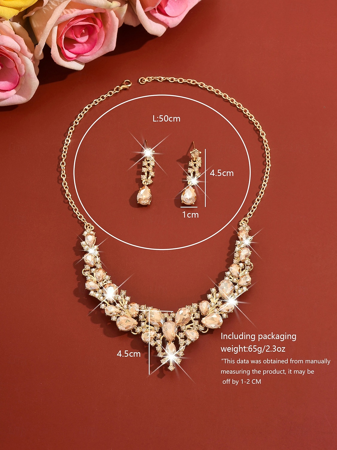 مجموعة مجوهرات نسائية من الكريستال الأخضر - قلادة أنيقة من أحجار الراين وأقراط متدلية لحفلة عيد الميلاد أو الولائم المسائية أو هدية العيد 2026 - $11.99 –P1