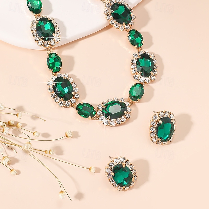 Naisten värikäs kristallikorusetti, kimalteleva strassi kaulakoru ja korvakorusetti juhliin, häihin &iltatilaisuudet, ylelliset asusteet 2025 - $18.99 –P8