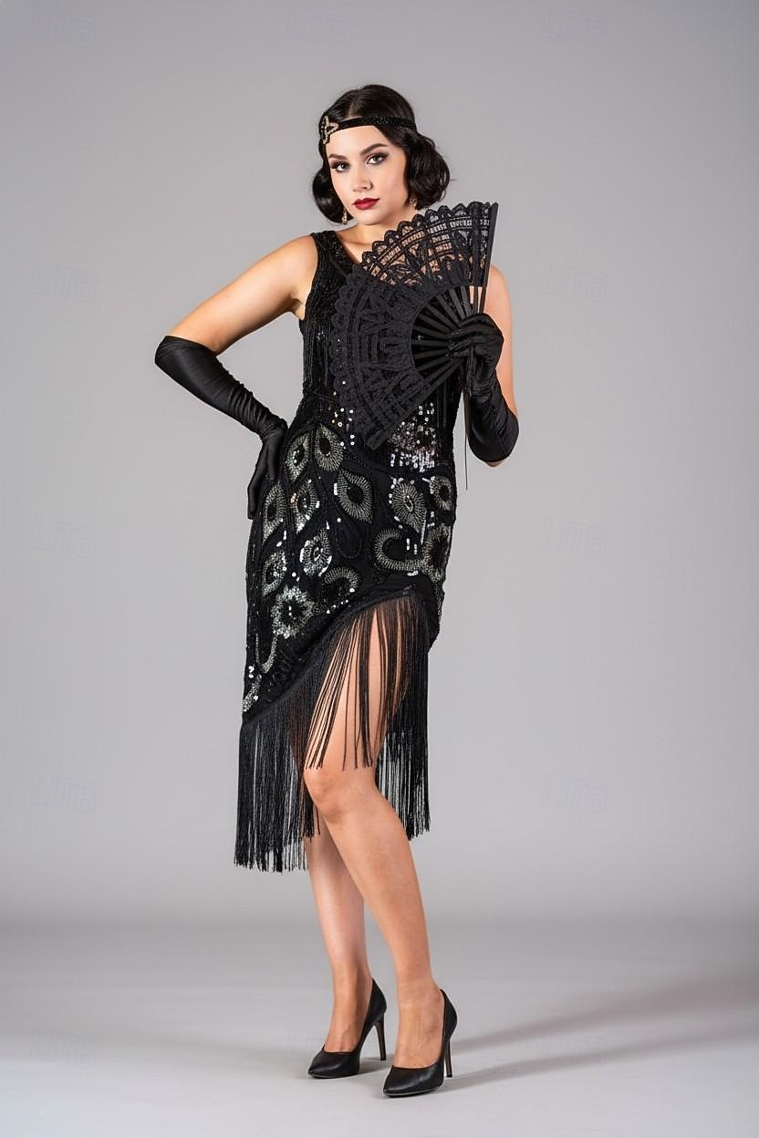 Roaring 20s 1920s Midi Flapper Dress Sleeveless The Great Gatsby Sequins Fringe Scoop Neck Fancy Dress Women's Christmas Carnival speakeasy Masquerade Retro Theme Party Adults' Dress 2026 - $47.99 –P3