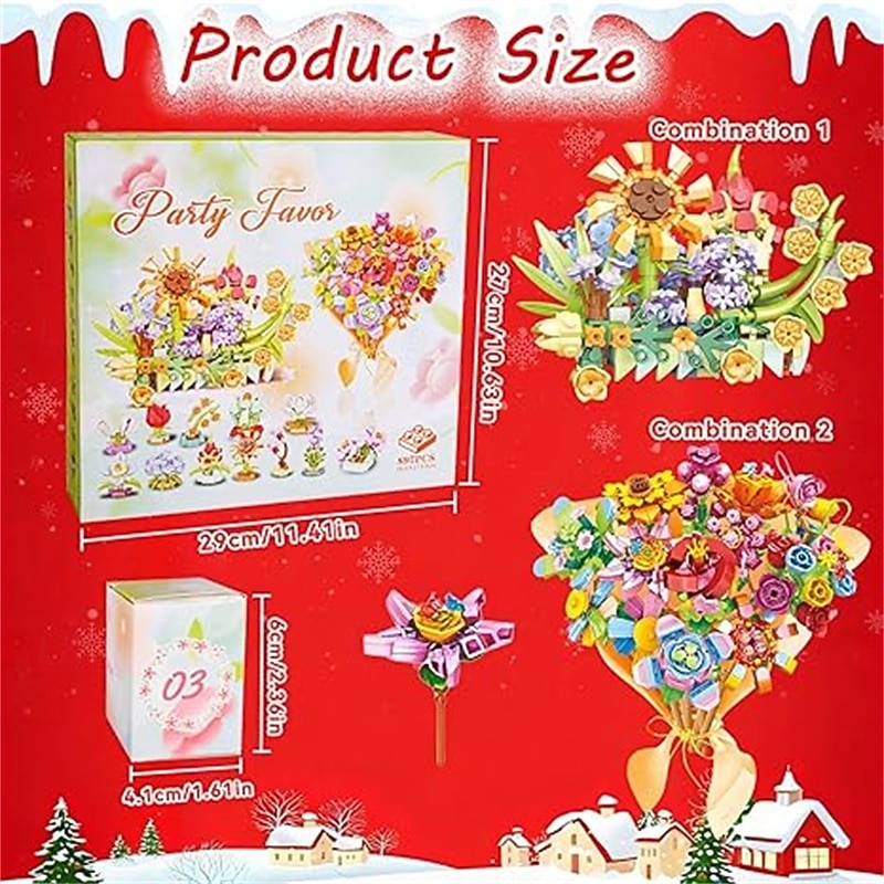 Адвент-календарь, цветочные букеты, строительные блоки для детей, 24-дневный рождественский подарочный календарь с 24 красочными цветочными букетами, сделанными из строительных блоков, рождественский 2025 - $36.99 –P4