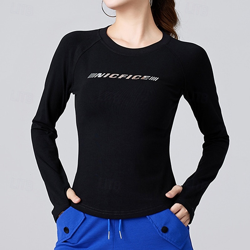 Damen Einfarbig Lauf-T-Shirt Fitnessshirt Sporttop Frühling Herbst Langarm Athleisure Baumwolle Warm Weich Atmungsaktiv Fitnessstudio Wandern Laufen Training Yoga Weinrot Schwarz Weiß Sportbekleidung 2026 - $16.49 –P13