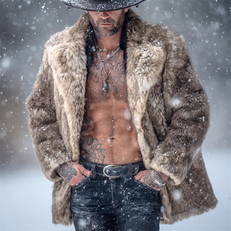 Herr Vinterjacka Fuskpälskappa Semester Dagligen Håller värmen Fleece Vinter Slät Mode Streetwear Kavajslag Normal Kamel Jacka 2026 - $63.99 –P1