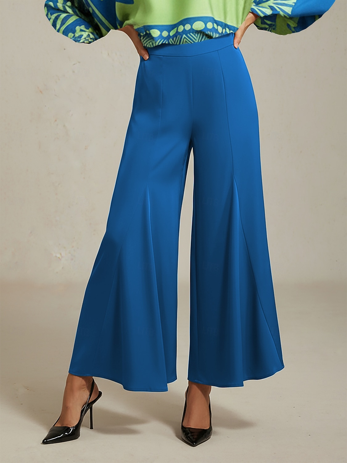 pantaloni larghi da donna in raso blu con elastico in vita, plissettati, larghi ed eleganti, vestibilità primavera estate autunno del 2026 a $20.19 –P3