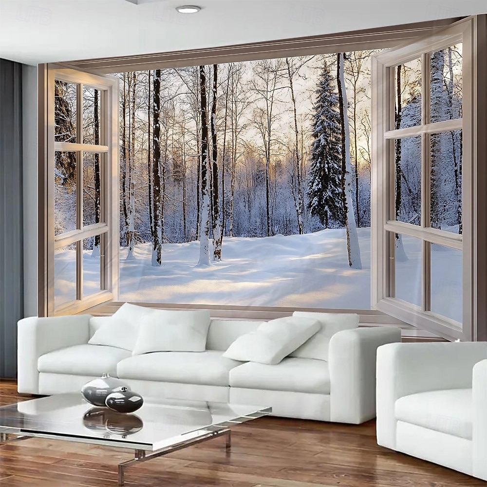 havas táj ablakmintás gobelin, nagyméretű fali faldekoráció, fotóháttér szövet, lakberendezés hálószobába, nappaliba vagy irodába 2026 - $17.99 –P2