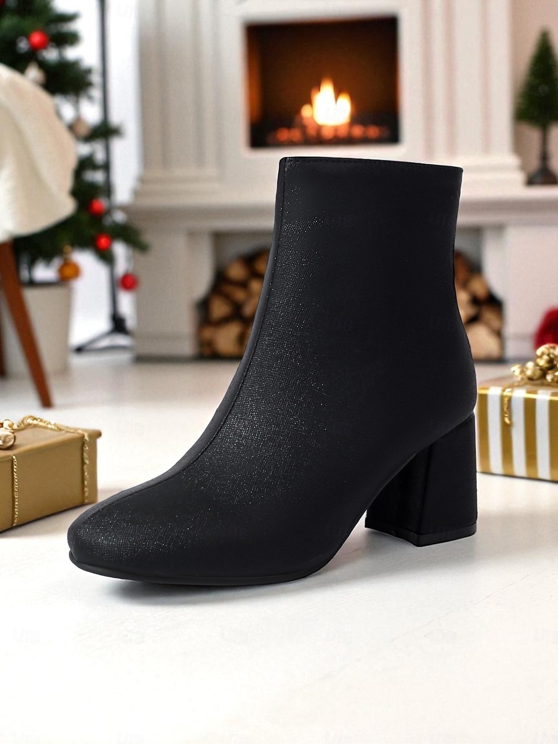 Botas femininas vermelhas de salto alto com zíper, design elegante de salto grosso, perfeitas para festas de Natal, eventos de feriados e uso diário de 2026 por $64.99 –P2