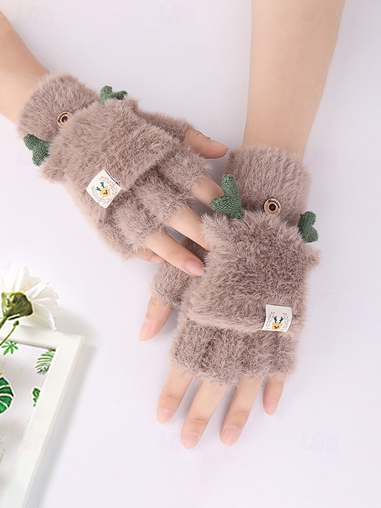 2026年 女性用クリスマスギフトの豪華な手袋、マルチカラー、ふわふわの柔らかい素材、トナカイの角のデザイン、毎日の通勤や休日のお祝いに最適  コレクション – $9.99 –P7