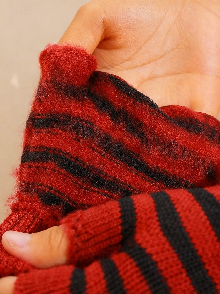 Unisex-Weihnachtsgeschenk-Touchscreen-Handschuhe, mehrfarbig, Polyestermaterial, Streifenmuster, warme Winterhandschuhe für Smartphones und Tablets, perfekt für die Weihnachtszeit 2026 - $9.99 –P4