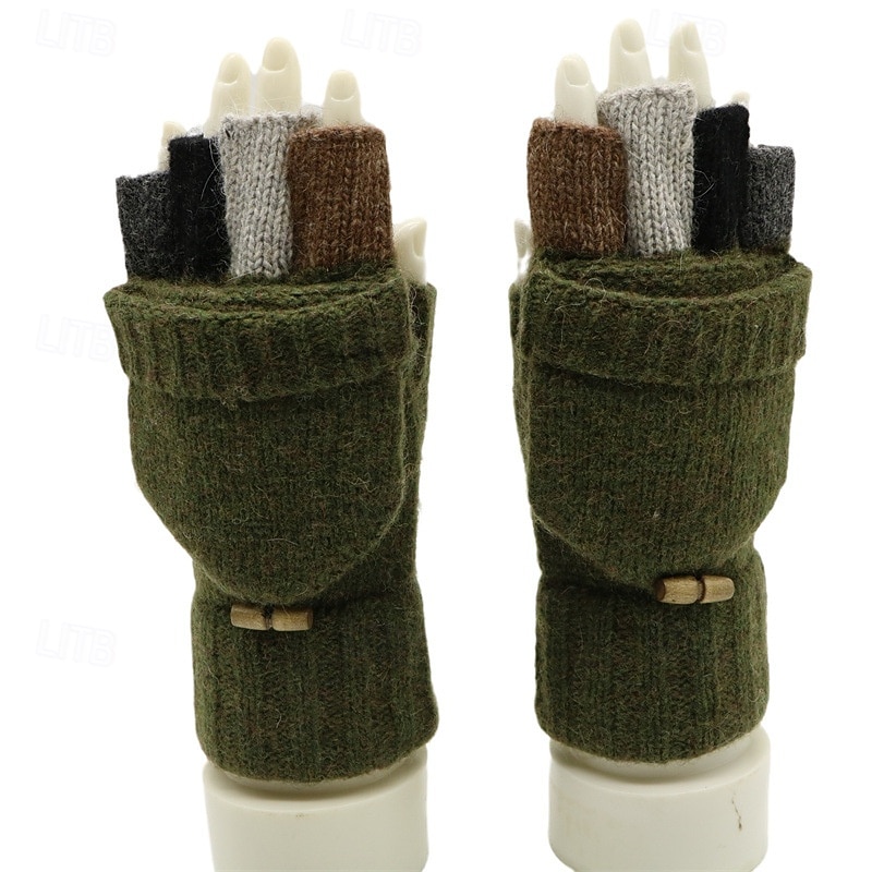 2026年 男性用 1ペア ハーフフィンガー ウインター ニット手袋 ファッション 近代の 手袋 保温 編み カラーブロック 秋 ブラック グリーン ライトグレー ダックグレー  コレクション – $22.99 –P4