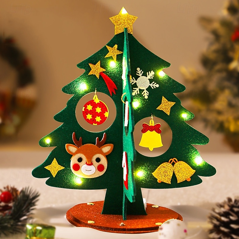 Christmas DIY Handmade Felt Christmas Tree Material Pack Desktop Decoration Lights Props Decorative Lights Warm Light String 2025 - CAD $6.99 –P3