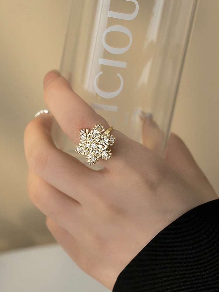 женское рождественское вращающееся кольцо в форме снежинки, регулируемое золотое и серебряное персонализированное украшение из кристаллов, элегантное праздничное коктейльное кольцо, идеально подходит для вечеринок и подарков 2026 - $11.99 –P3