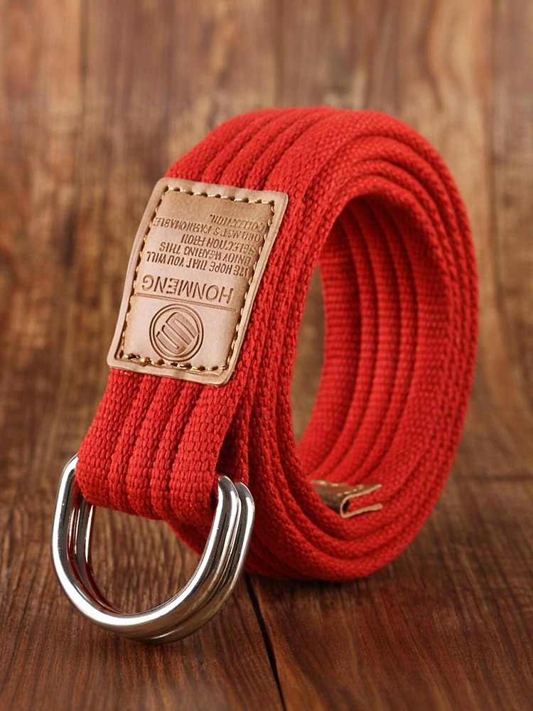 cintura natalizia in tela da uomo – cintura regolabile in tessuto di cotone con cinturino in pelle e fibbia ad anello in metallo – disponibile in rosso, blu navy, nero e altri colori – elegante accessorio natalizio per uomo del 2026 a $11.99 –P6