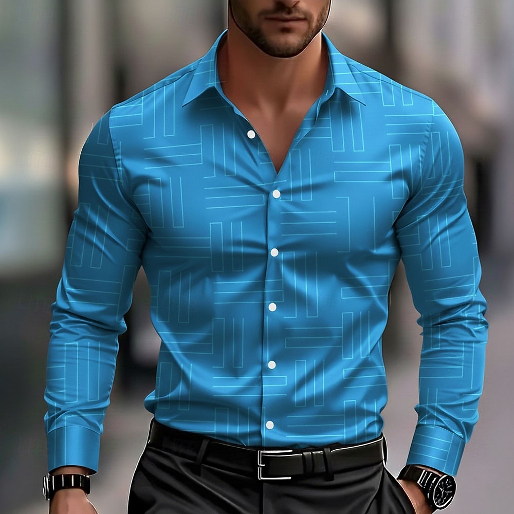 Homme Grille / Carreaux Formes Géométriques Chemise Chemise en satin Chemise habillée manche longue Mode Décontractée Vacances Tenue Quotidienne Été Printemps Automne Col Rabattu Impression 3D de 2025 ? $27.99 –P3