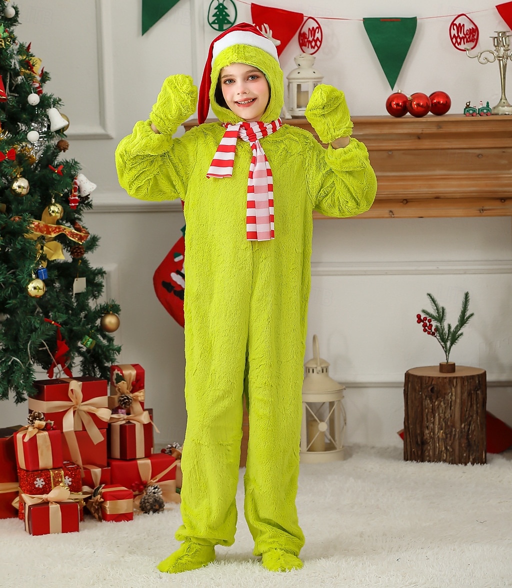 Mikulás Green Monster Furry Kezeslábas Mikulás ruhák Onesie jelmez Fiú Lány Karácsonyi öltözék Gyermek Karácsony Újév Parti Jelmez 2025 - $45.99 –P3