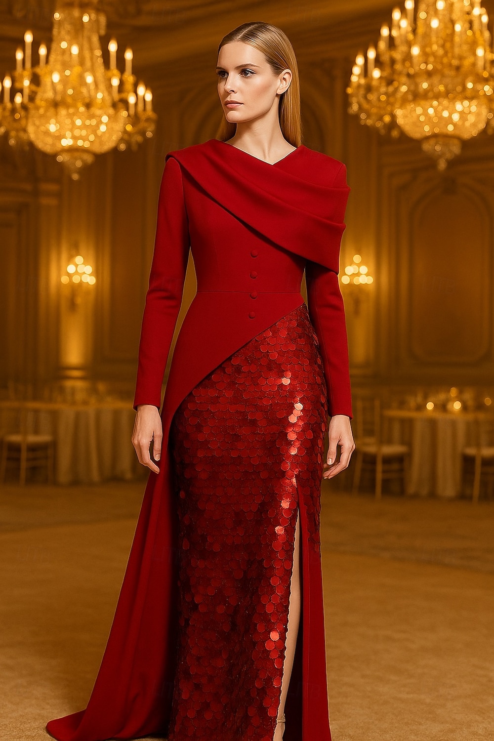 A-Linie Abendkleid Elegant Formelle Kleidung Formell Hochzeit Bodenlang Langarm V Ausschnitt Paillettenbesetzt mit Glitzer 2025 2025 - $144.99 –P1