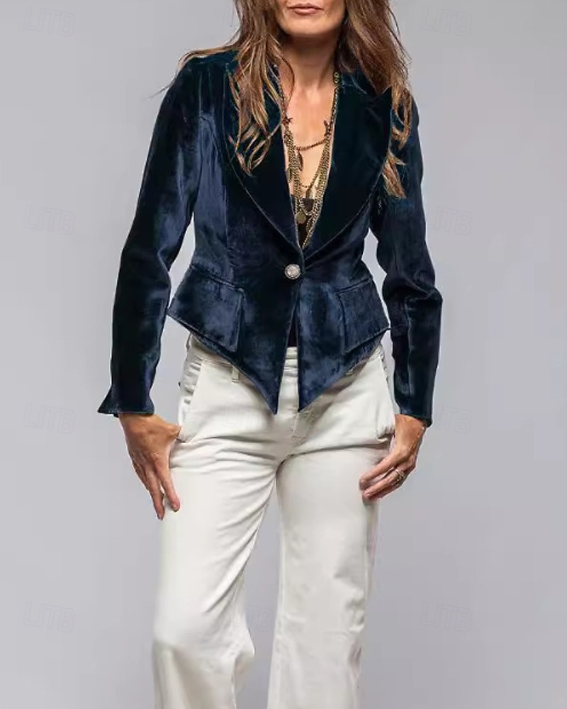Per donna Blazer Blazer di velluto Confortevole Tasca Moda Semplice Feste Festa / Sera Casuale Corto Regolare Collo ripiegato Vestibilità regolare Manica Lunga Capispalla blu navy Nero Vino Primavera del 2026 a $35.99 –P10