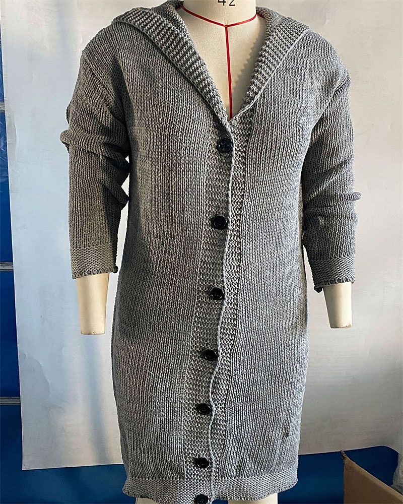 Mujer Pulóveres Cárdigan Elegante Moda Ropa de calle Color sólido Con Capucha Retazos Botones De Punto Manga Larga Tops largos Tejer Exterior Diario Noche Negro Amarillo Otoño Invierno 2025 - $53.99 –P9