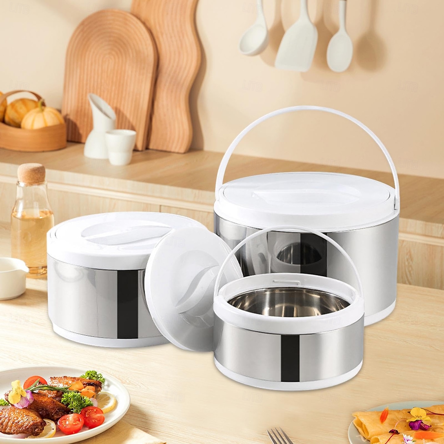 Contenitore termico per alimenti in acciaio inossidabile da 3 pezzi, contenitore termico portatile a prova di perdite per zuppa da viaggio, campeggio all'aperto, bianco del 2025 a $85.99 –P14