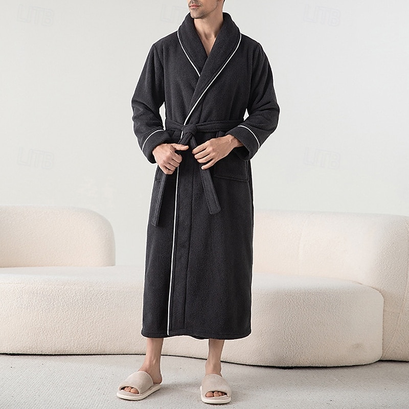 Homme Pyjamas Vêtements de Nuit Robe de bain Uni Mode Élégant Classique Maison Quotidien Lit Flanelle Polyester Chaleur Thermique Confort Doux Revers manche longue Automne Hiver Bleu gris Rose Claire de 2026 ? $50.99 –P3