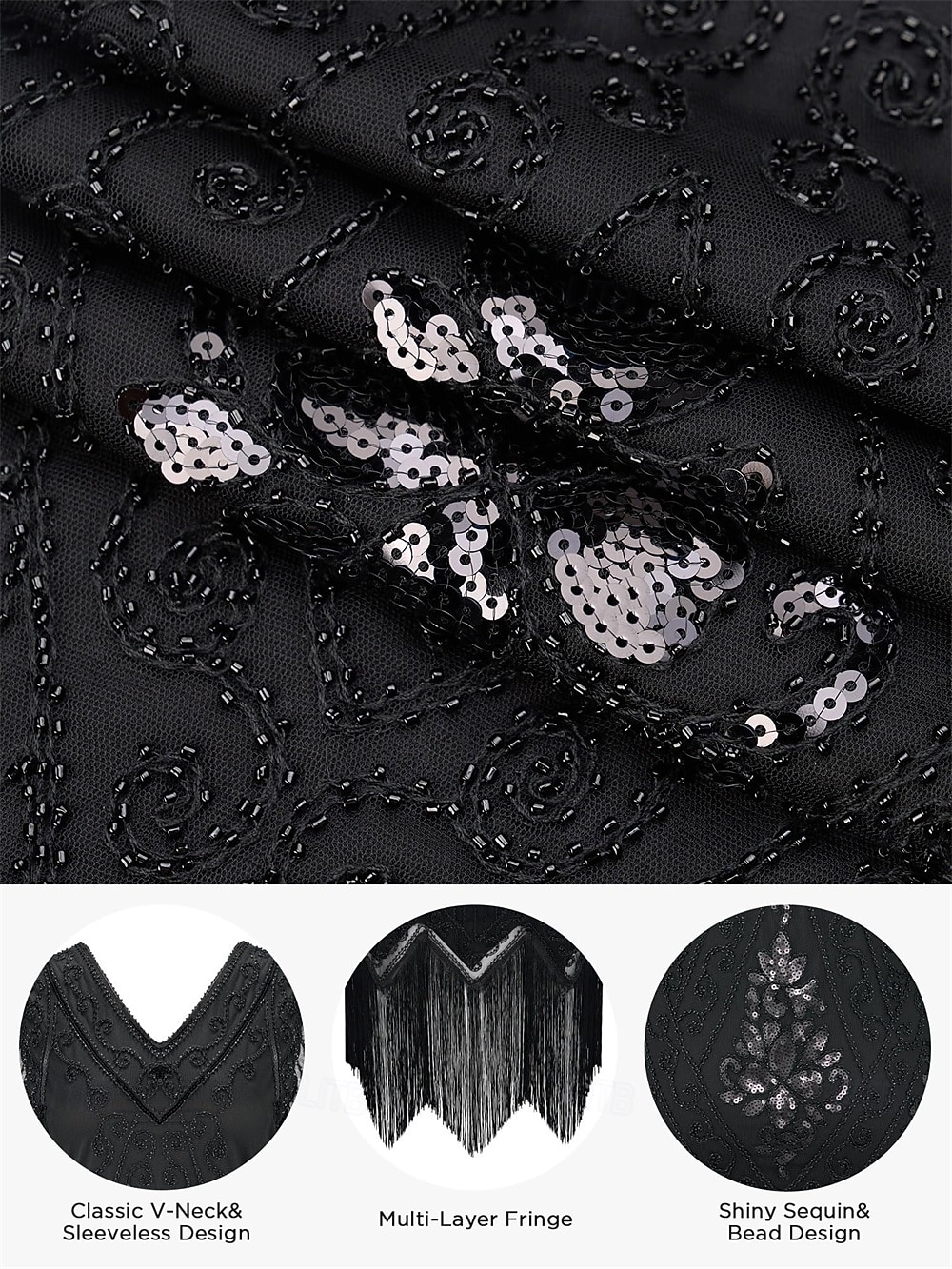 Set Anni Ruggenti Anni 1920 Lunghezza al ginocchio Abito Flapper Abito da cocktail Costume di fantasia con accessori Maniche corte Il grande Gatsby Ragazza Flapper Paillettes Frangia con nappe Scollo del 2026 a $57.99 –P3