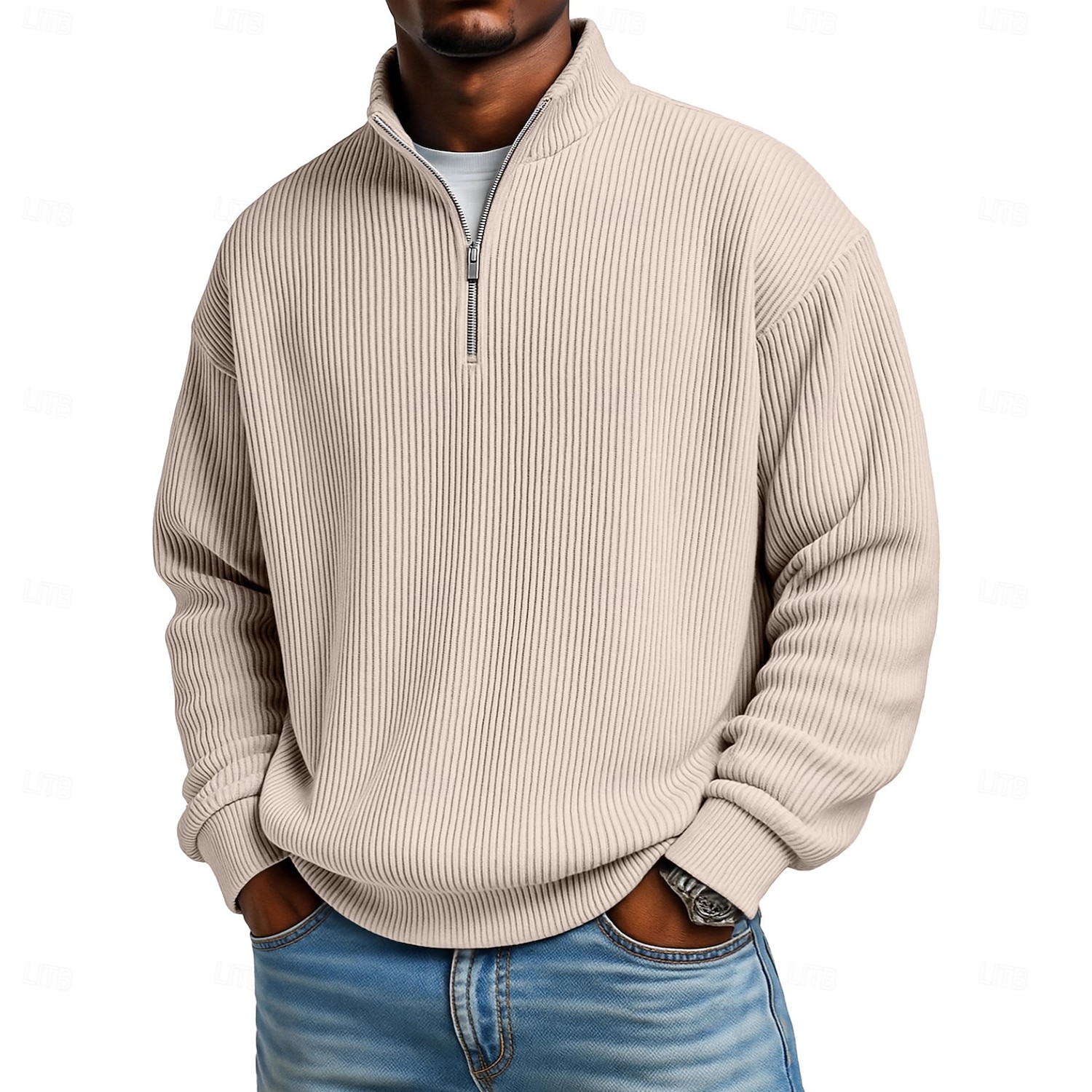 Men's Corduroy Shirt Textured Casual Vacation Quarter Zip Long Sleeve Fashion Basic Solid Color Zipper Fall Spring &  Fall Fall & Winter Relaxed Fit Black Wine Dark Green khaki Dark Blue Light Green 2026 - $14.49 –P6