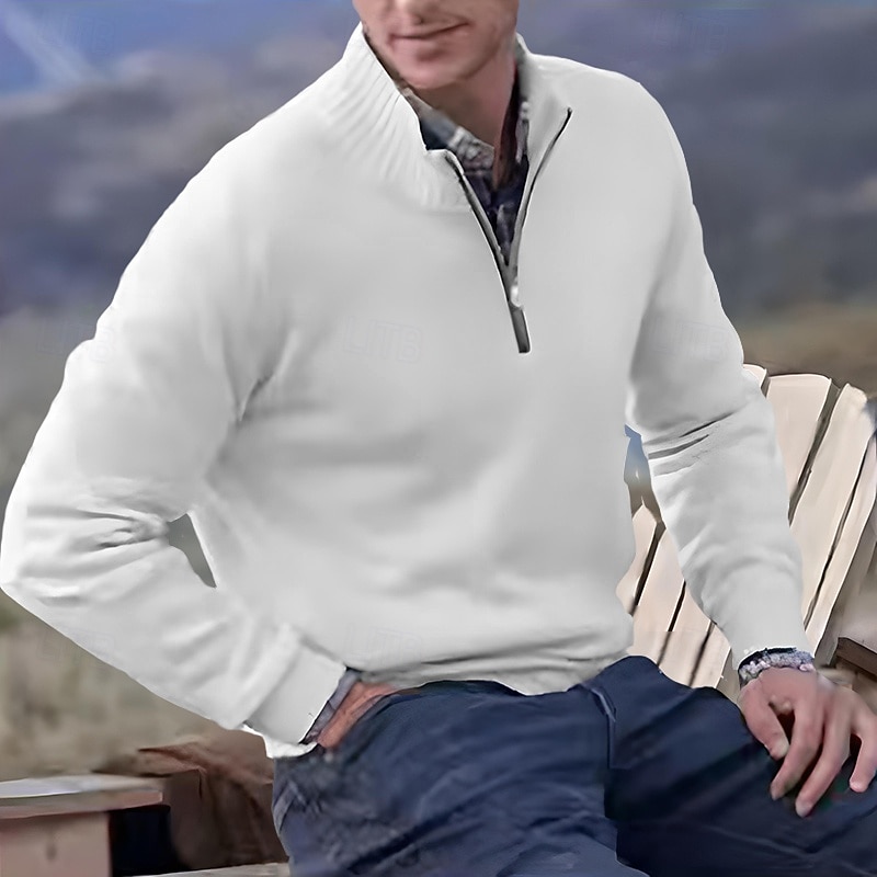 2026年 男性用 ニット プルオーバーセーター クォータージッププルオーバーセーター リブ ニット レギュラートップス ニット スリムフィット 平織り スタンドカラー ニット コンテンポラリー カジュアル デイリーウェア 衣類 秋 ディープパープル レイクブルー M L XL  コレクション – $30.99 –P1