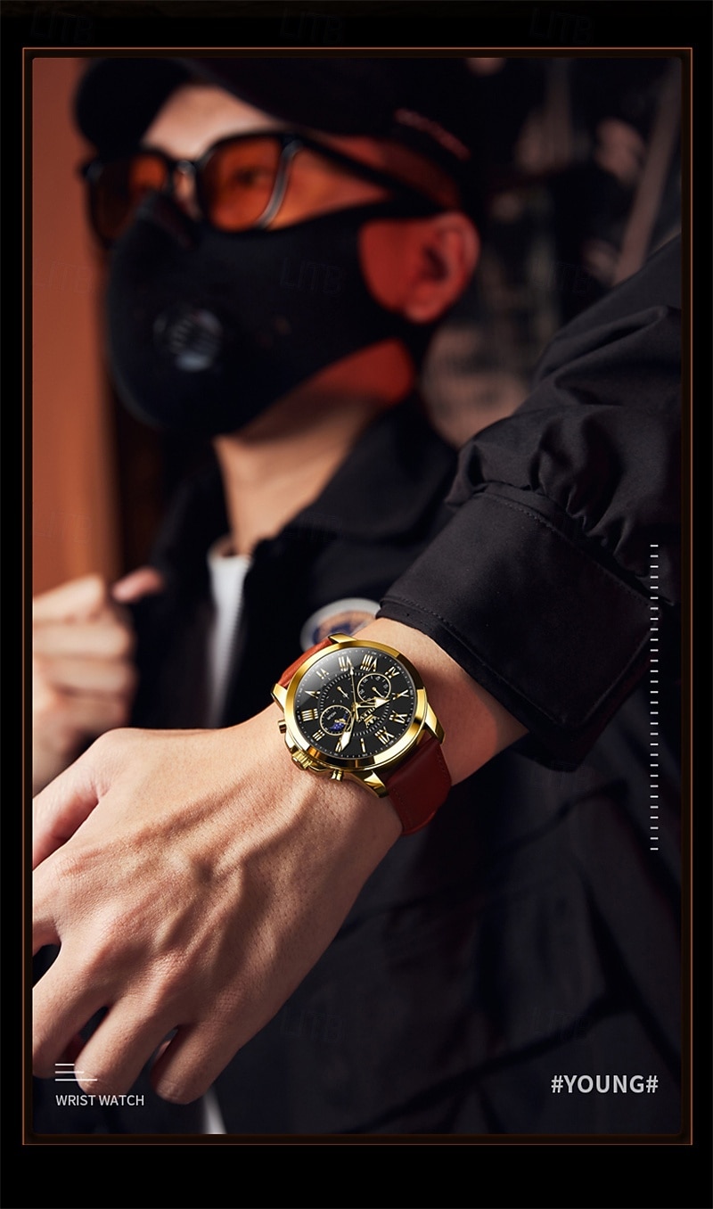 The New Olevs Brand Men'S Business Watch With Luminous Small Three Hands Moon Phase Display Multi-Functional Chronograph Three-Eye Casual Waterproof And Fashionable Quartz Watch Men'S Sports Wrist 2025 - $28.99 –P18