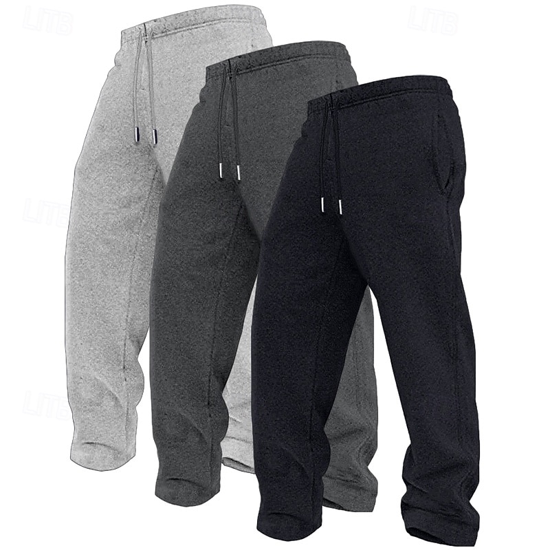 3Pcs Men's Straight Leg Sweatpants Fleece Trousers Casual Pants Drawstring Elastic Waist Multi-pack Plain Comfort Full Length Outdoor Travel Daily Basic Fashion 2026 - $31.99 –P7