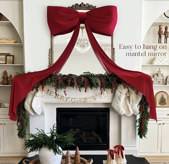 Lazos grandes de 1,8 m para árbol de Navidad, lazo grande de terciopelo rojo y blanco para adorno de árbol, repisa de ventana, repisa de pared, decoración de interiores, hogar, habitación, fiesta, San Valentín, Navidad. 2026 - $39.99 –P2
