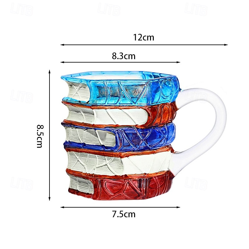 Taza con forma de libro pintado, original taza de café con libros pintados en 3D, regalo navideño, taza de café única de cristal con forma de libros apilados, regalo ideal para coleccionistas, lectores, bibliotecarios y amantes de la literatura. 2026 - $16.99 –P2