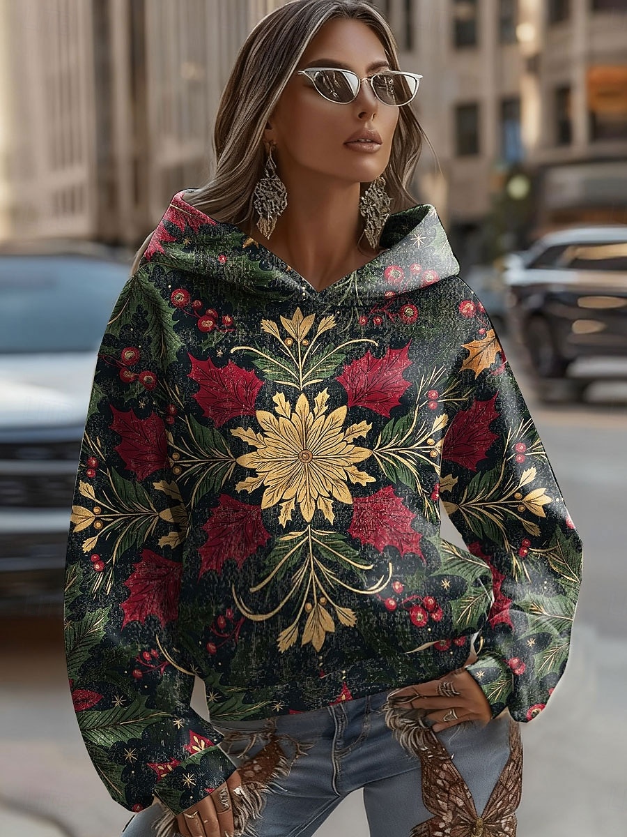 Femmes Sweat à capuche Graphique Motif de flocon de neige Occasionnel manche longue À capuche Hauts Réguliers Tenue de soirée Rue Tenue Quotidienne Patchwork Violet Vert Beige Printemps Automne Hiver de 2025 ? $37.99 –P2