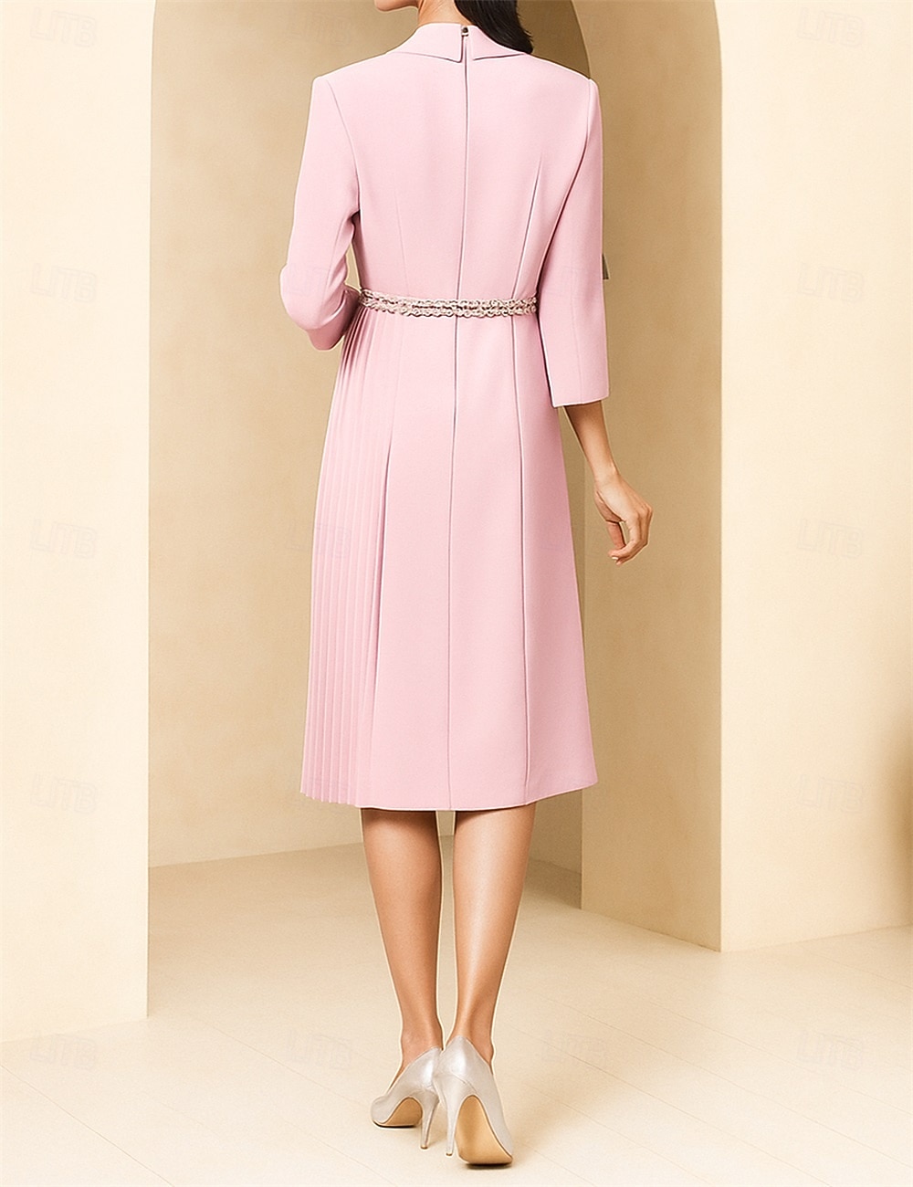 Linea ad A Lunghezza Tè Vestito da Festa Abito da Cocktail Manica 3/4 Scollo a V Elegante Formale Crêpe Abito da cerimonia per signora con Fascia / Nastro del 2025 a $189.99 –P3