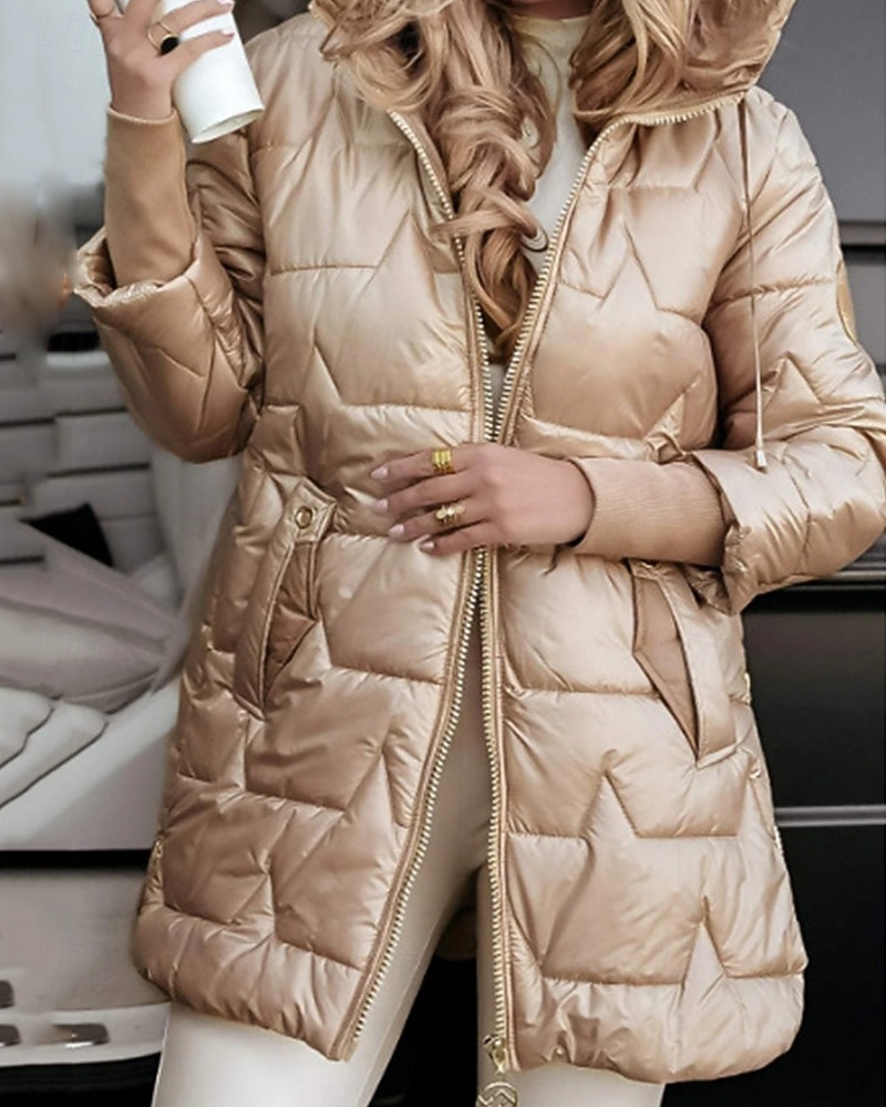 Women's Down Jacket Puffer Jacket Quilted Jacket Warm Comfortable Zipper Pocket Fashion Casual Plain Street Daily Wear Going out Zipper Regular Hooded Regular Fit Long Sleeve Outerwear Black 2026 - $31.99 –P8