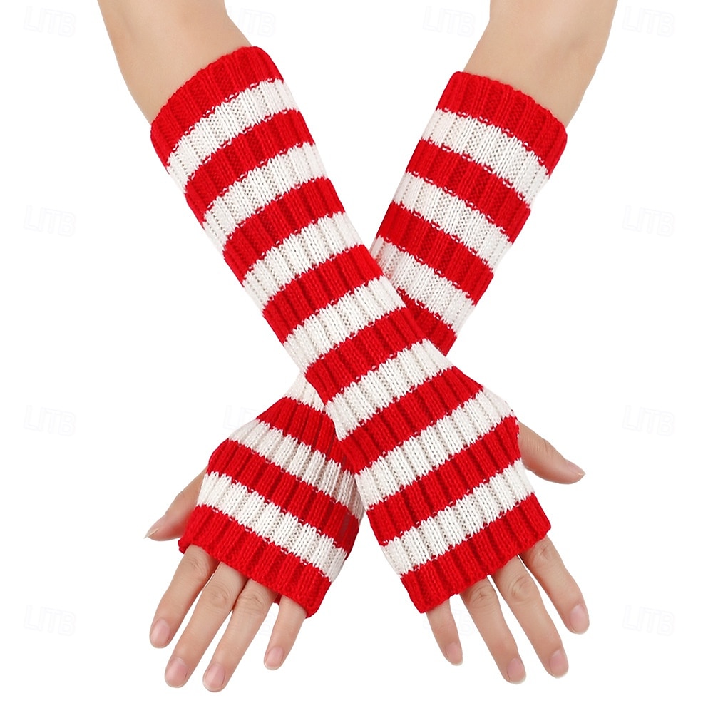 Women's 1 Pair Half Finger / Knitted Gloves Streetwear / Outdoor Gloves - Striped Print 2026 - $15.49 –P6