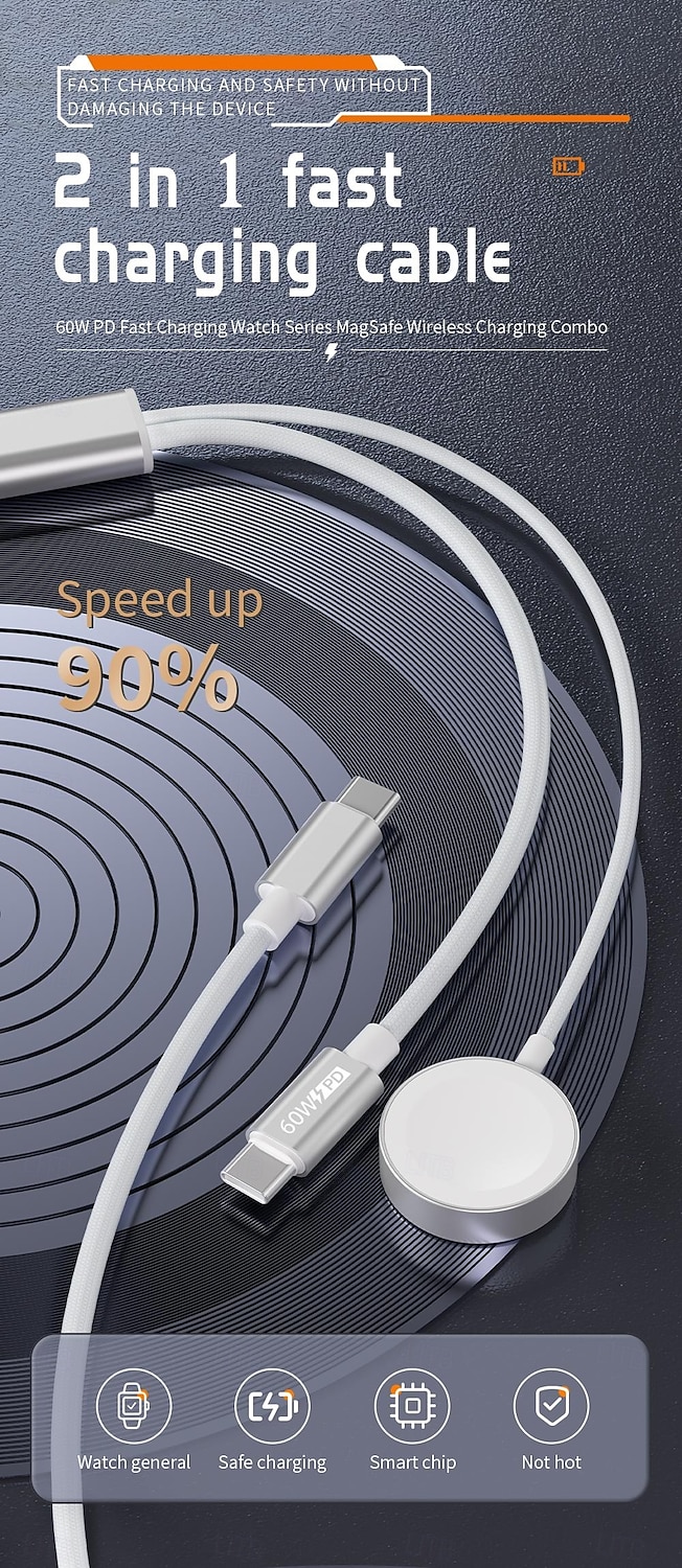 Wireless Charging for Apple Watch iWatch Magnetic PD Fast Charging 65W 2-in-1 Type-C Cable 20V 3A 2026 - $16.99 –P1