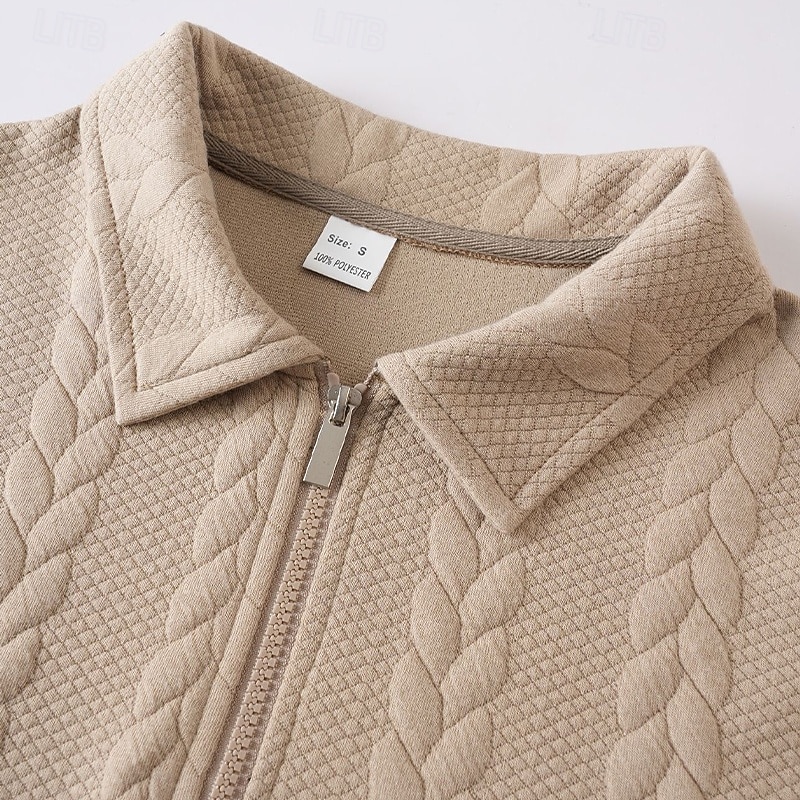 Муж. Жаккард Толстовка Натяни Толстовка с застежкой-молнией Черный Белый Хаки Серый Лацкан Полотняное плетение Текстура Для занятий спортом Повседневные Праздники Уличный стиль Круто Спортивная одежда 2026 - $28.99 –P7