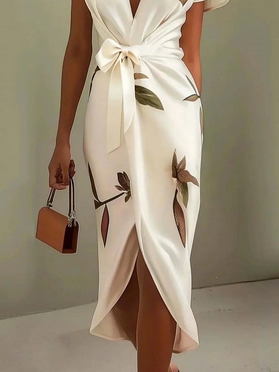 Per donna Abito Midi Abito a trapezio Abito Estivo Casual Quotidiano Vestibilità regolare Floreale Manica Corta Scollo a V Bianco Rosa Azzurro cielo Estate Primavera del 2026 a $36.99 –P2