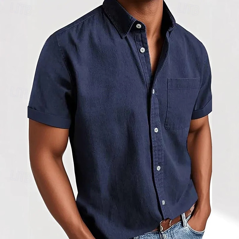 Homens Camisa Social Camisa casual camisa de botão Preto Branco Rosa Vermelho Azul Marinha Manga Curta Tecido Lapela Casual Diário Bolso frontal Roupa Elegante Moda Casual de 2026 por $21.99 –P8