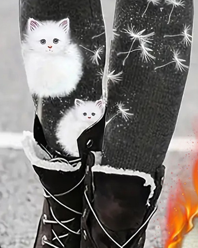 Mujer Polainas Leggings cómodos Moda Ropa de calle Básico Longitud total Alta cinturaPantsNavidad Graphic Gato Estampado Vellón Mantiene abrigado Confortable Elástico Exterior Casual Diario Negro 2026 - $36.99 –P3
