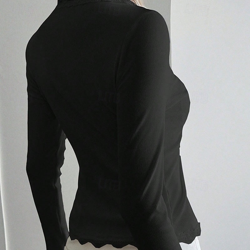 Mujer Blusa Tops elegantes Tops de encaje Tops ajustados Frunce Sayo Ribete de encaje Plano Elegante Vintage damas Manga Larga Escote en Pico Tops regulares Diario Trabajo Festivos Negro Blanco Vino 2026 - $28.99 –P5